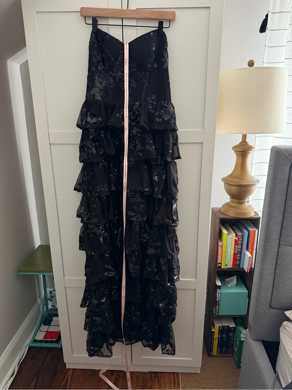 NWT! Lulus Definite Glamour Black Sequin Strapless Bustier Maxi Dress - Size XL - Picture 10 of 14